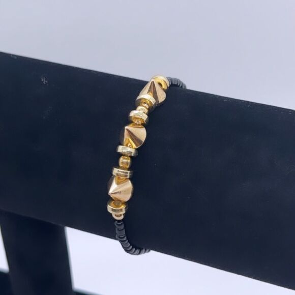 NWT Wool + Pepper Co. Black & Gold Spike Bracelet - Picture 6 of 6